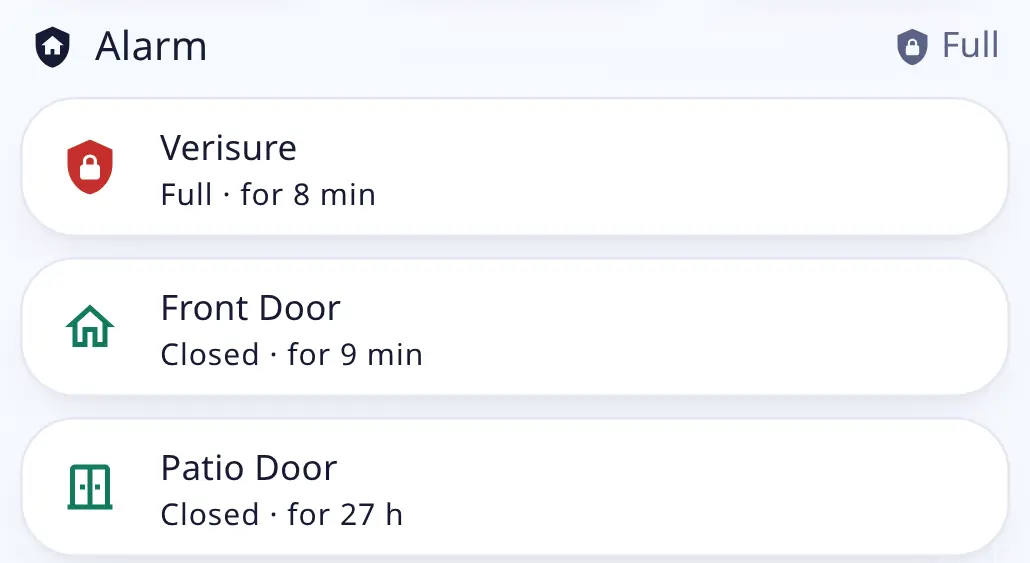 Home tab — the "Alarm" section